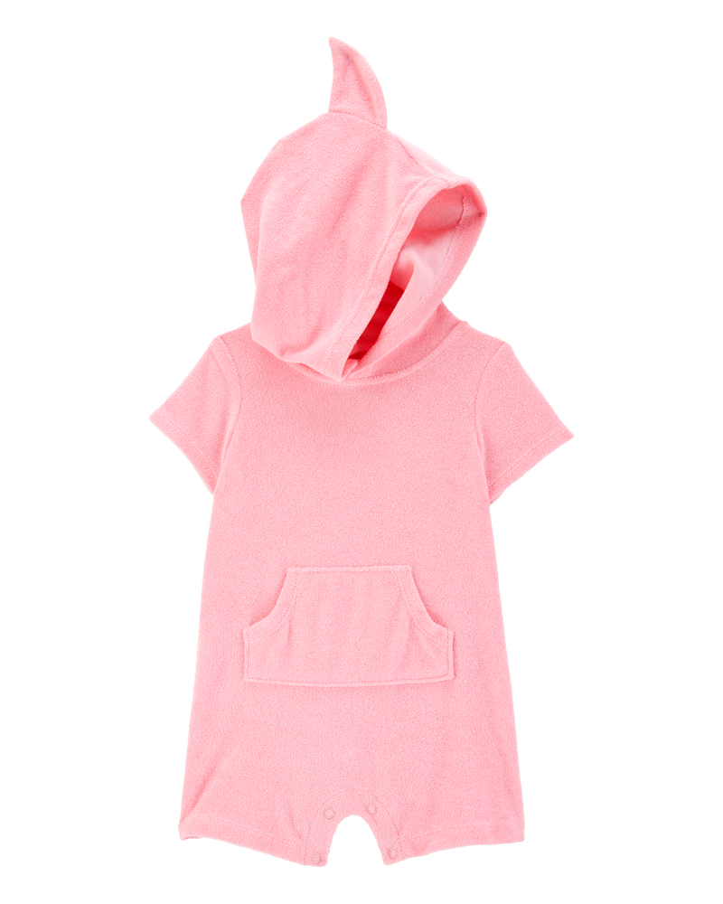 Baby Shark Hooded Romper-Pink, image 1 of 3 slides