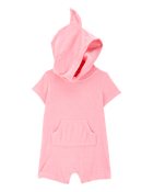 Baby Shark Hooded Romper-Pink, image 1 of 3 slides