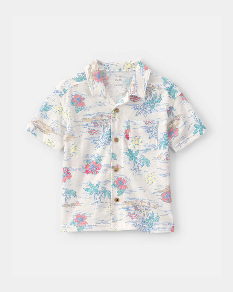 Tout-petit gar&ccedil;on - Chemise boutonn&eacute;e &agrave; manches courtes, fleurs tropicales - Ivoire, image 1 sur 2 diapositives