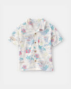 Tout-petit gar&ccedil;on - Chemise boutonn&eacute;e &agrave; manches courtes, fleurs tropicales - Ivoire, image 1 sur 2 diapositives