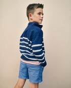 Boys Striped French Terry Quarterzip Pullover - Blue/Ivory, image 2 of 4 slides