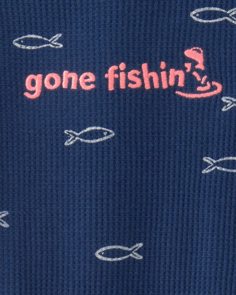 Baby Boy 2-Piece Fishing Herringbone Thermal Short-Sleeve Bodysuit & Short Set - Navy, image 3 of 4 slides