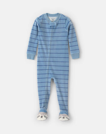 B&eacute;b&eacute; gar&ccedil;on - Pyjama ajust&eacute; 1 pi&egrave;ce en DreamPlus avec pieds et fermeture &agrave; glissi&egrave;re double sens et motif raton laveur et rayures &ndash; Bleu, 