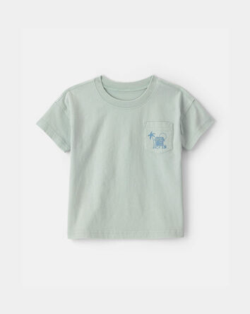 Tout-petit gar&ccedil;on - T-shirt &agrave; imprim&eacute; de plage tropicale sur la poche - Menthe/Bleu, 