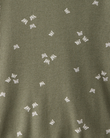 Kid Ribbed Butterfly Print Long-Sleeve Shirt - Olive
, 