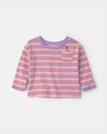 Baby Girl Flower Striped Long-Sleeve Top - Pink, 
