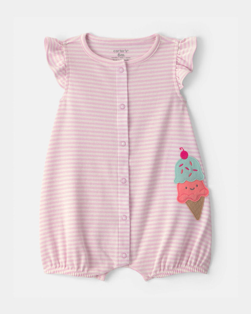 Baby Girl Striped Ice Cream Romper - Pink, image 1 of 3 slides