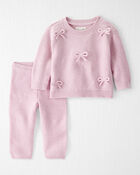 Baby Girl 2-Piece Organic Cotton Bow Knit Sweater & Pant Set, image 1 of 3 slides