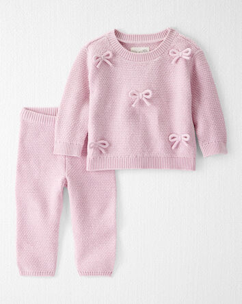 Baby Girl 2-Piece Organic Cotton Bow Knit Sweater & Pant Set, 