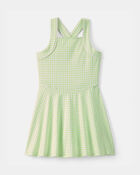 Girls Gingham Active Dress - Green, image 1 of 5 slides