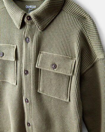 Tout-petit garçon - Chemise utilitaire en tricot gaufré à manches longues – Vert, 