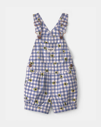 Toddler Girl Sunflower Gingham Shortall - Blue, 