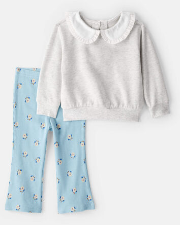 Baby Girl Peter Pan Collar Pullover & Flare Legging Set, 