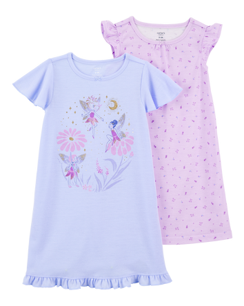 Girls 2-Pack Floral Fairy Nightgowns, 