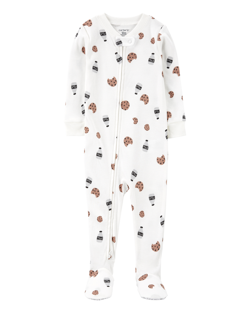 Toddler Boy 1-Piece Milk & Cookies 100% Snug Fit Cotton Footies Pyjamas, image 1 of 4 slides