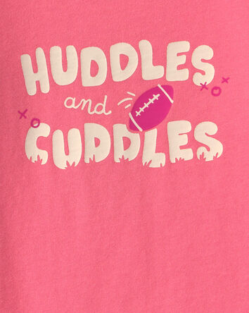 Baby Girl 'Huddles And Cuddles' Football Long-Sleeve Graphic Bodysuit - Coral, 