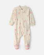 B&eacute;b&eacute; fille - Grenouill&egrave;re en 100 % coton &agrave; fermeture &agrave; glissi&egrave;re double sens &agrave; motif de hibou - Cr&egrave;me, image 1 sur 4 diapositives