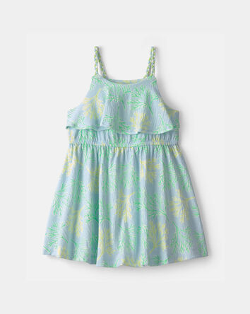 Toddler Girl Palm Leaves Ruffle Dress - Blue, 
