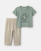 B&eacute;b&eacute; gar&ccedil;on - Ensemble 2 pi&egrave;ces haut manches courtes &agrave; motif de planche &agrave; roulettes et pantalon, image 1 sur 3 diapositives