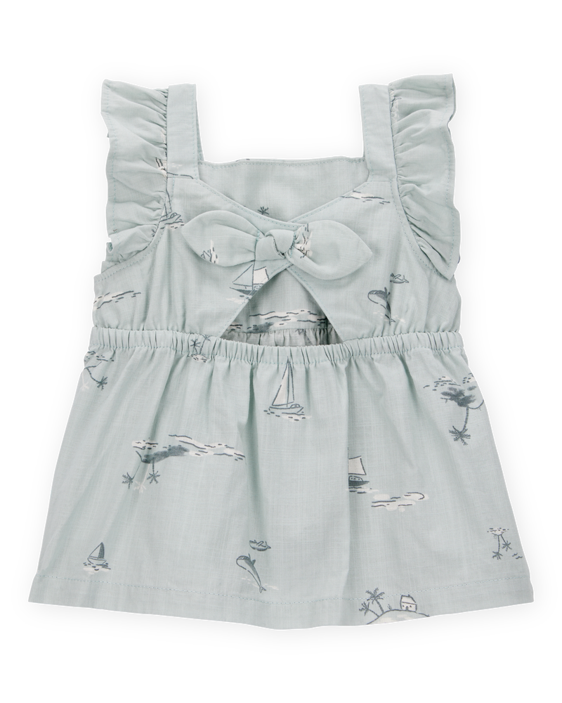 Baby 2-Piece Flutter Tank & Pull-On Short Set - Blue/White, image 2 of 4 slides