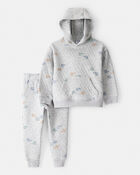 Toddler Boy 2-Piece Helicopter Quilted Hoodie & Pant Set - Grey, image 1 of 4 slides