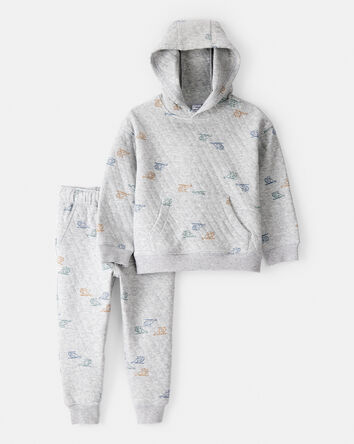 Tout-petit garçon - Ensemble 2 pièces kangourou matelassé à hélicoptère et pantalon - Gris, 