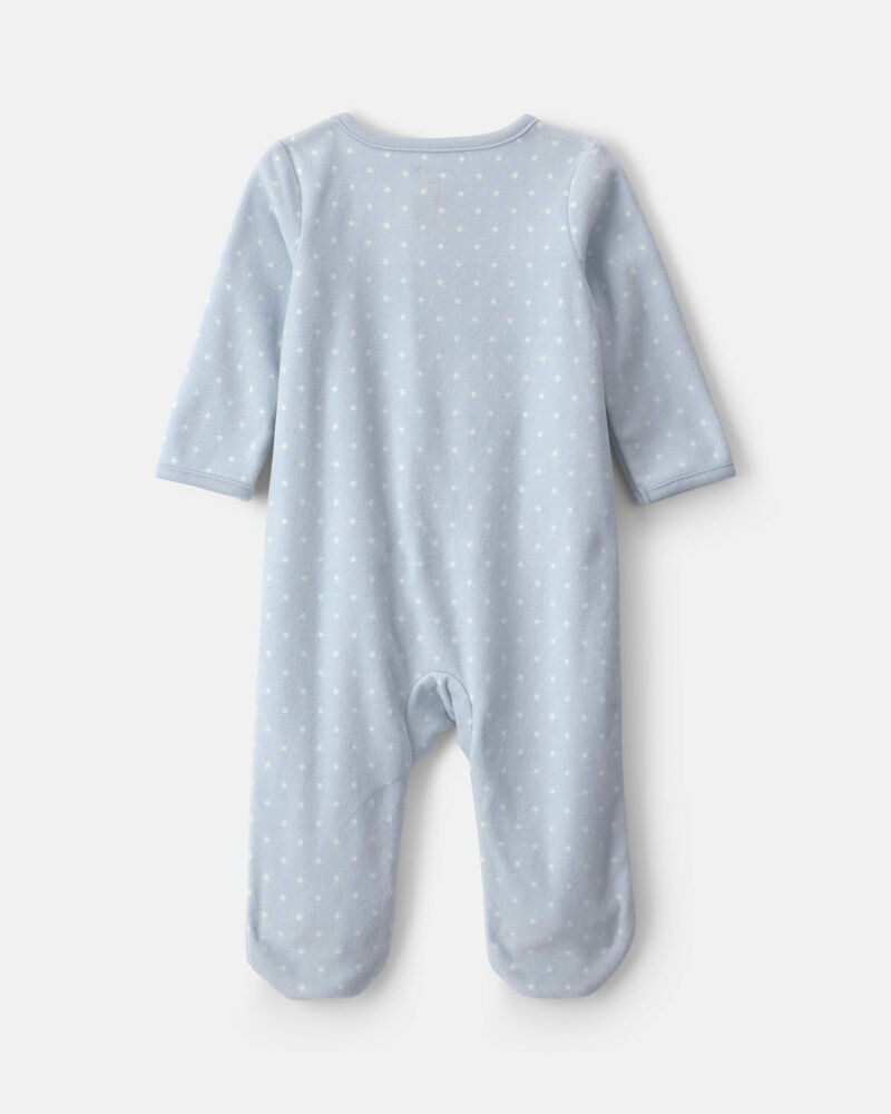 Baby Girl Unicorn Fleece 2-Way Zip Sleepers - Blue, image 2 of 6 slides