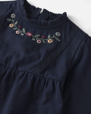 Toddler Girl Organic Cotton Embroidered Peplum Top, 
