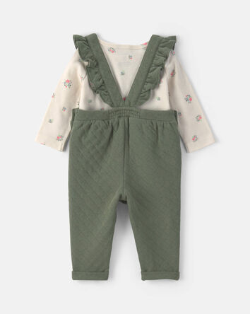 Baby Girl 2-Piece Quilted Overall Set - Olive Green, 