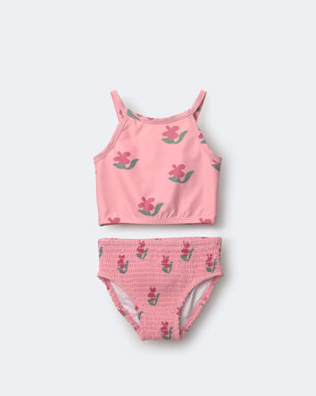 Tout-petit fille - Tankini &agrave; smocks, imprim&eacute; fleurs - Rose clair, 