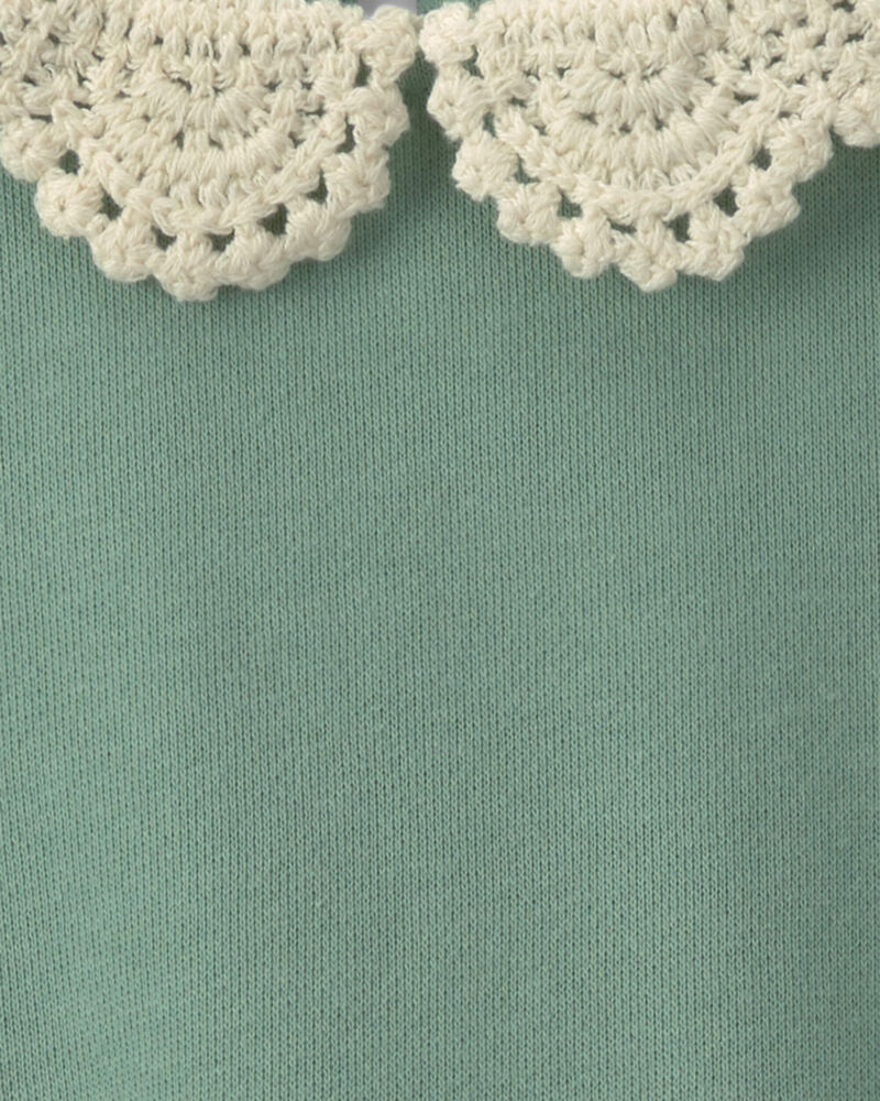 Girls Floral Collar French Terry Pullover Sweatshirt - Green, image 2 of 4 slides