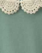 Girls Floral Collar French Terry Pullover Sweatshirt - Green, image 2 of 4 slides
