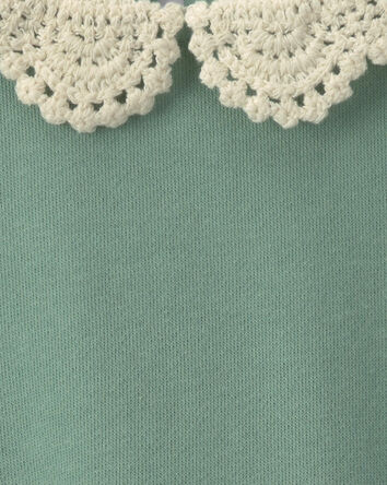 Girls Floral Collar French Terry Pullover Sweatshirt - Green, 