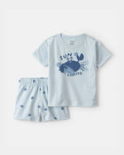 Toddler Boy 2-Piece Crab Short-Sleeve Top & Short Set - Blue, image 1 of 4 slides