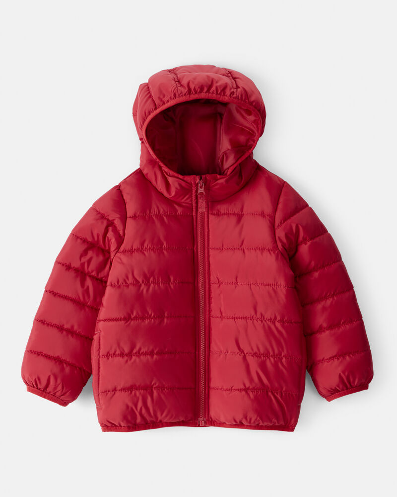 Toddler Hooded Puffer Jacket - Red, image 1 of 4 slides