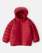 Toddler Hooded Puffer Jacket - Red, image 1 of 4 slides