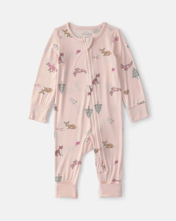 B&eacute;b&eacute; fille - Grenouill&egrave;re PurelySoft🅪 &agrave; fermeture &agrave; glissi&egrave;re double sens &agrave; motif Woodland - Rose, 