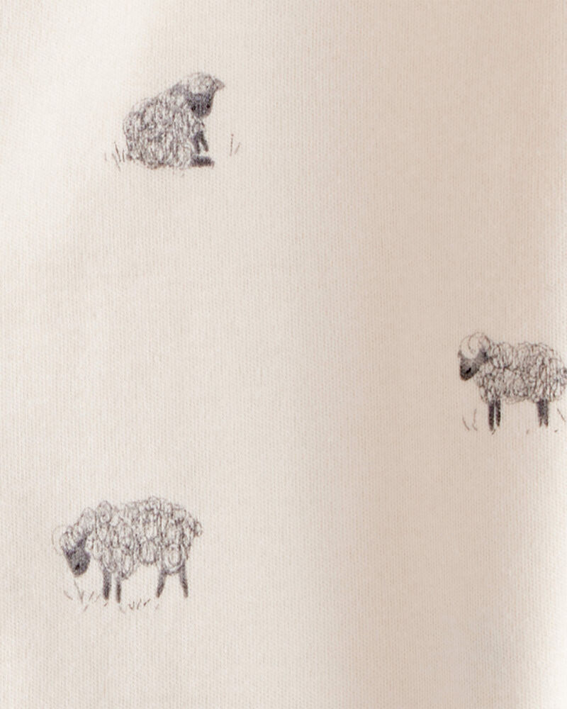 Baby Sheep Print 100% Cotton Long-Sleeve Sleeper - Brown, image 3 of 4 slides