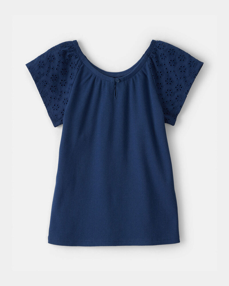 Girls Eyelet Top - Navy Blue, image 1 of 3 slides