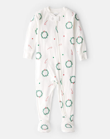 Bébé - Pyjama une-pièce ajusté PurelySoft à imprimé de couronnes de Noël – Blanc, 