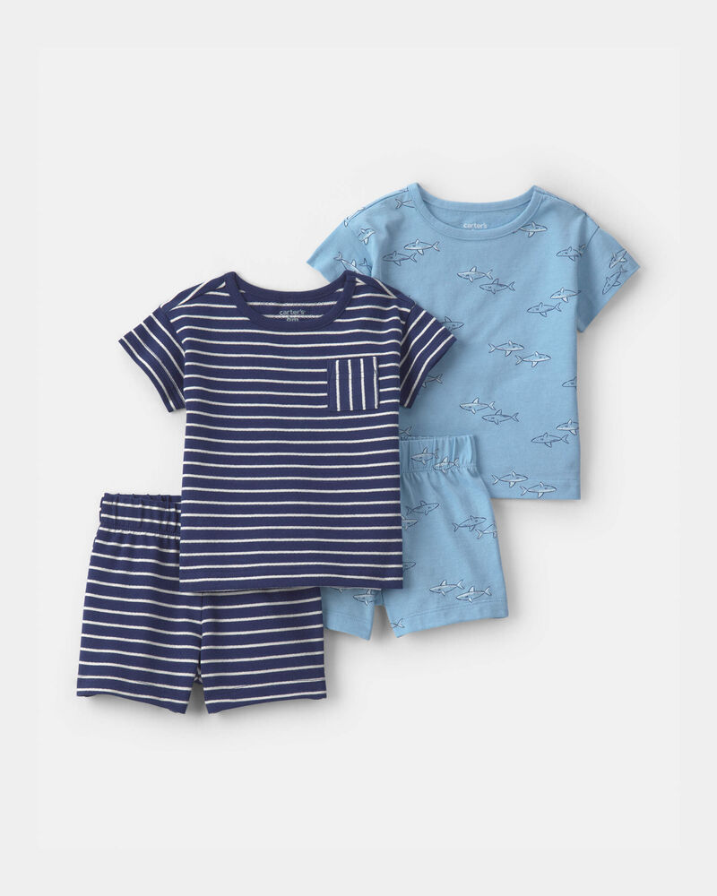 Baby Boy 4-Piece Shark Top & Short Set - Blue, image 1 of 4 slides