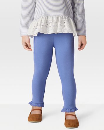 Toddler Ribbed Eyelet-Hem Pants - Blue, 