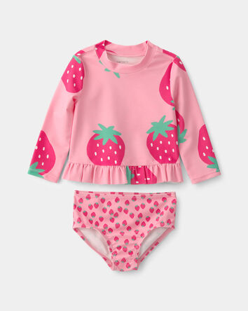Baby Girl 2-Piece Strawberry Rashguard Swimsuit Set - Pink, 