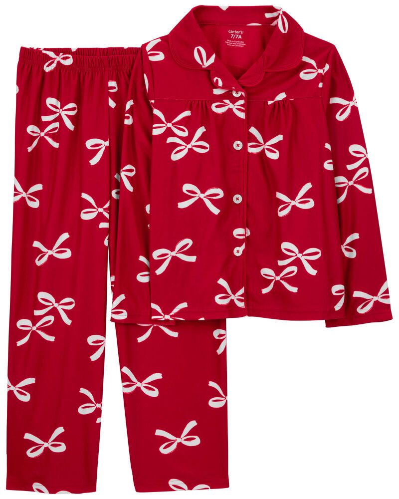 Kid 2-Piece Christmas Bow Coat Style Fleece Pyjamas, image 1 of 3 slides