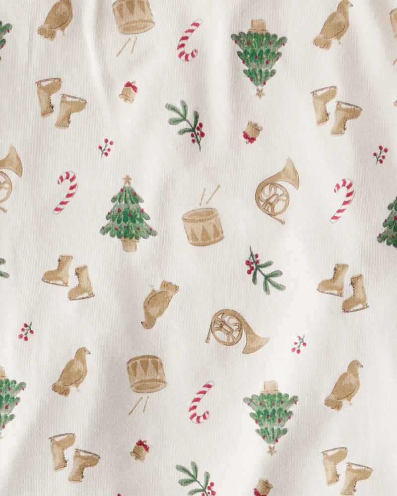 Kid Festive Holiday PurelySoft Long-Sleeve Snug Fit 2-Piece Pajamas - Cream, image 3 of 5 slides