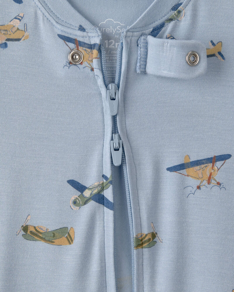 Baby Boy Plane PurelySoft 2-Way Zip 1-Piece Pyjama - Blue, image 2 of 7 slides