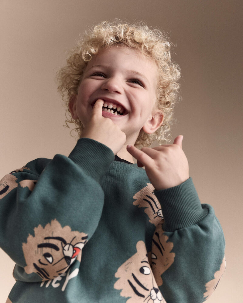 Toddler Hey, Tiger Dolman-Sleeve Sweatshirt - Green, image 3 of 7 slides