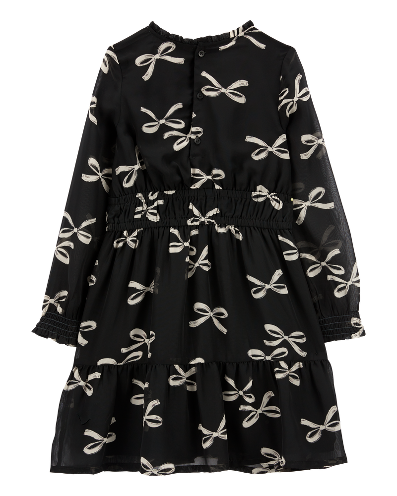 Kid Bow Print Chiffon Holiday Dress, image 2 of 4 slides