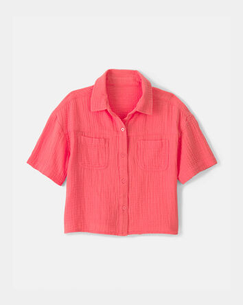 Filles - Haut &agrave; manches courtes en gaze - Rose, 