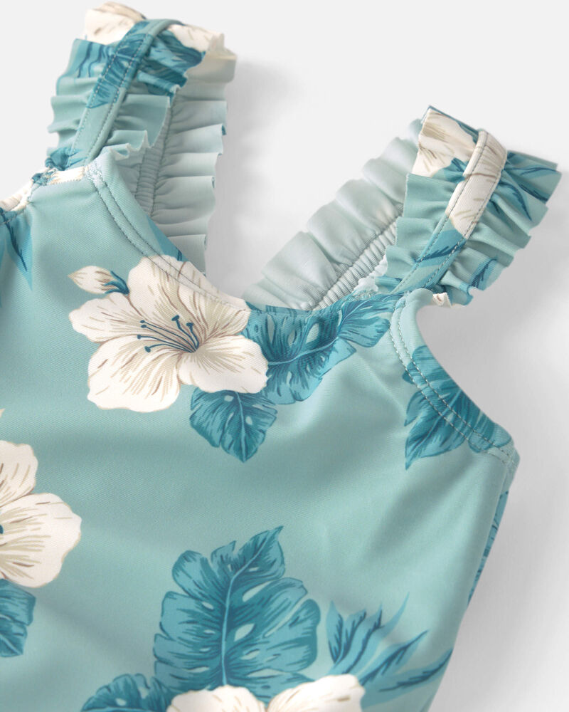 Baby Girl Recycled Ruffle 1-Piece Swimsuit in Hibiscus, image 3 of 5 slides